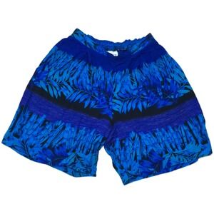 Vintage Maren Blue Tropical Leaf Bamboo Print Rayon Shorts Made in USA Small